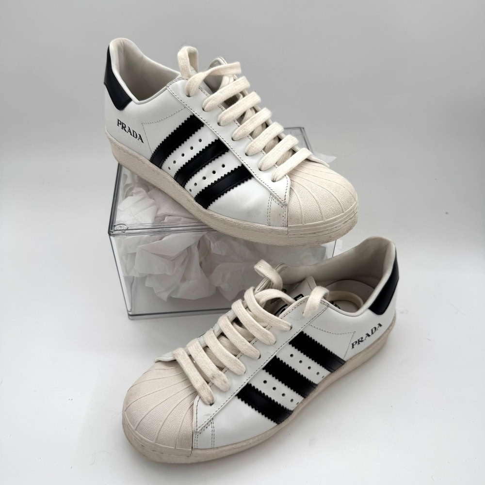 Adidas x Prada Superstar White Black Leather Sneakers FW6680‎ 4.5 5 5.5
